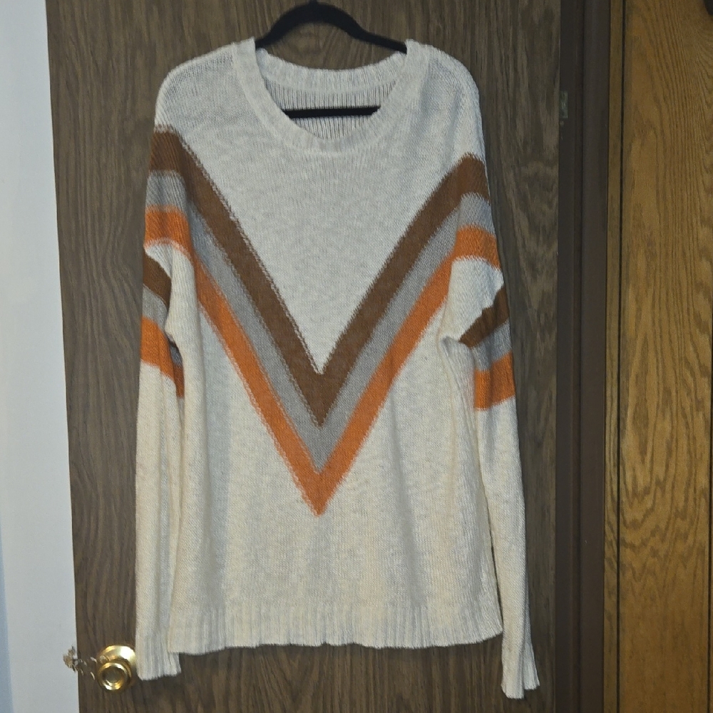 BOGO 🆓️ Source Unknown Chevron Knit Sweater - Cream, Brown, and Orange